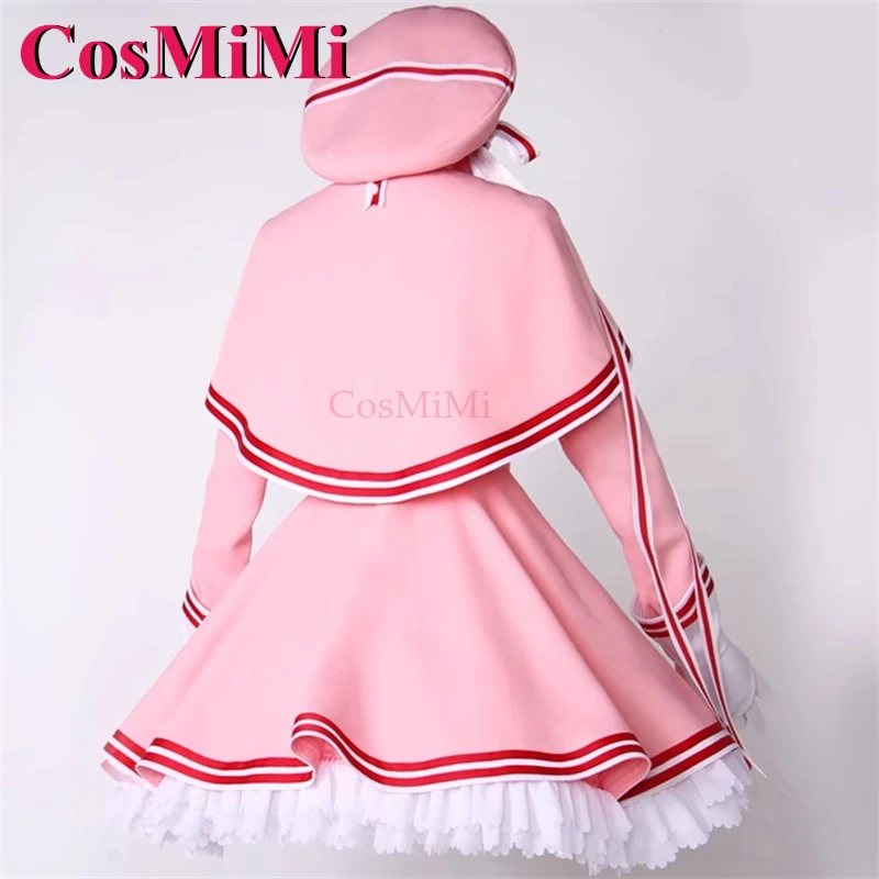 CosMiMi Cardcaptor Sakura Kinomoto Sakura Косплей Костюм Прозрачная карта Розовая боевая форма Карнавальная одежда для ролевых игр S-XL