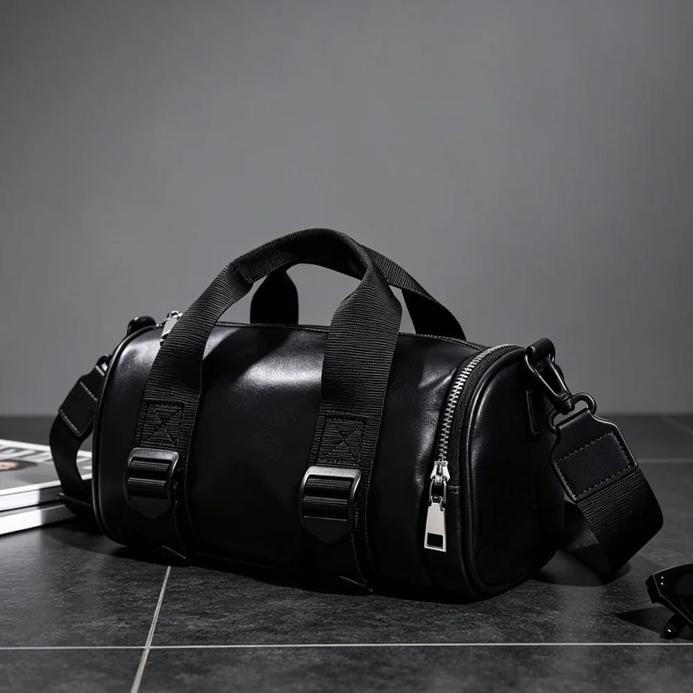 Neue Modische Umhängetasche für Männer Luxuriöse Leder-Schultertaschen für Männer und Frauen Bowling-Umhängetaschen Unisex Fassförmige Sling-Handtaschen – Detail 7