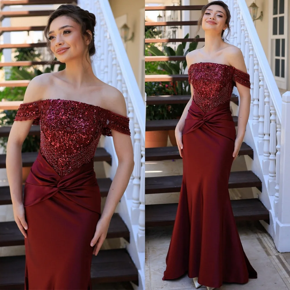 

Customized Elegant Satin Evening Dress High Quality Off the Shoulder Homecoming Dresses Court Train Special Occasion Gowns