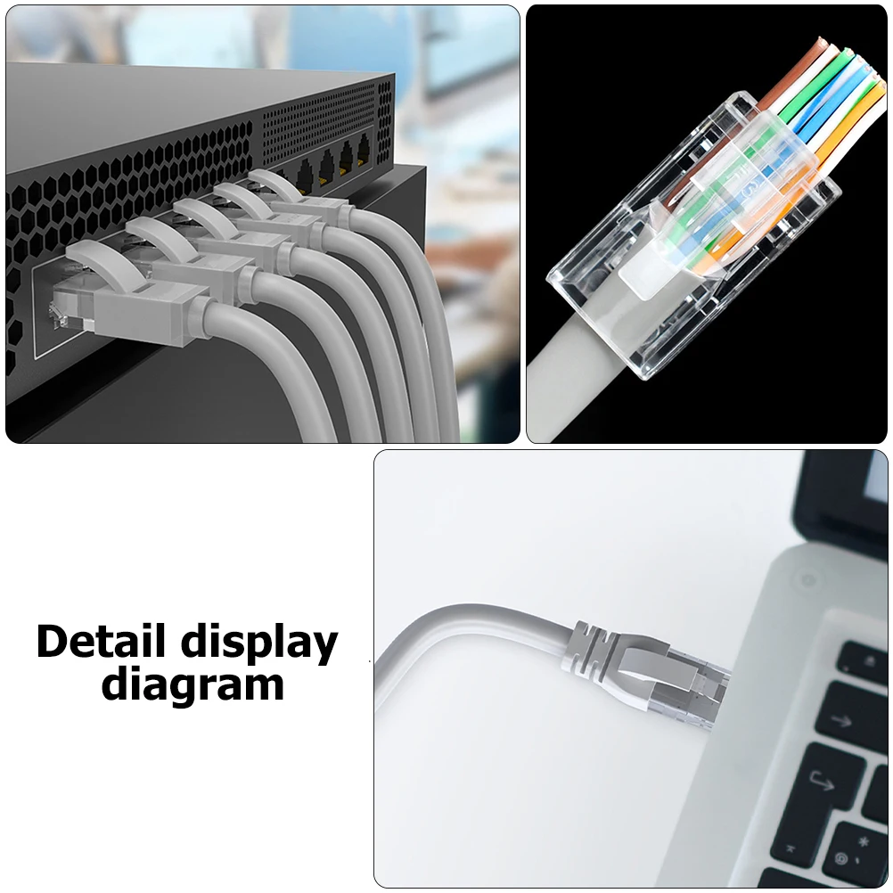 

100pcs Joint Connector Ethernet Cable End Crimp Replacement for Router Box Durable Bend Resistant