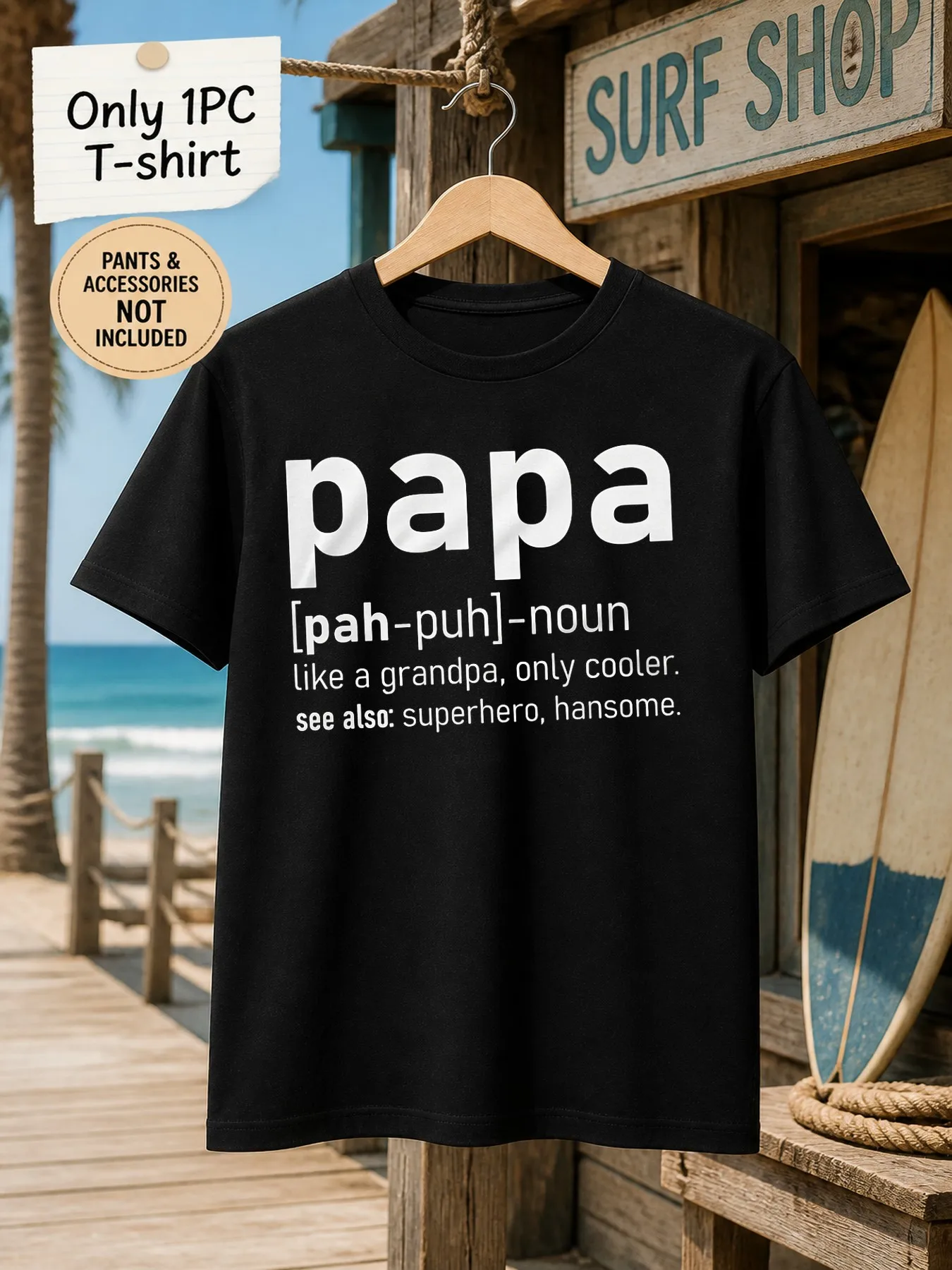 1pc Mens Graphic T Shirt Papa Definition Like A Grandpa Only Cooler Short Sleeve Crew Neck Gift for Papa Superhero Handsome[solely 1pc T-SHIRT]