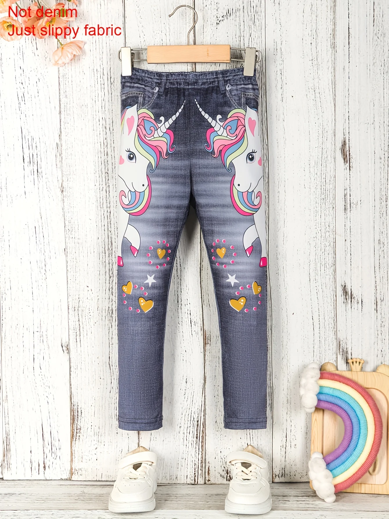 

Girls' Casual Cute Unicorn Imitation Denim Print Slim-Fit Pants