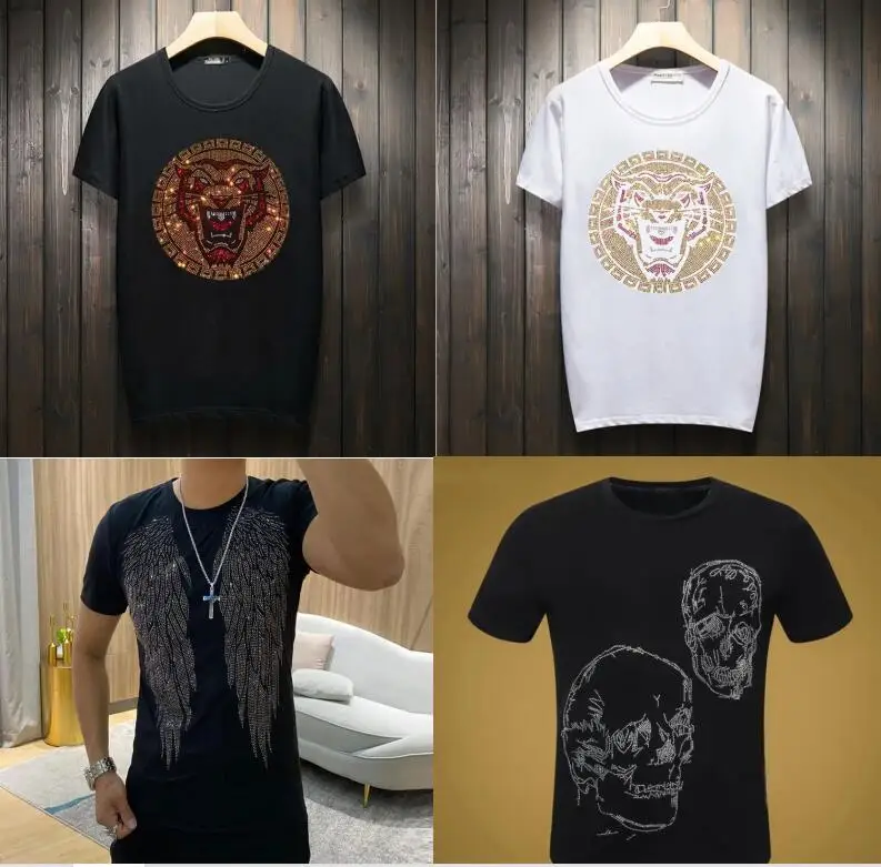 

Men's Anime Skulls T-Shirts Rhinestone Decorated Streetwear Summer Fashion S-6XL Casual Dress T-Shirts