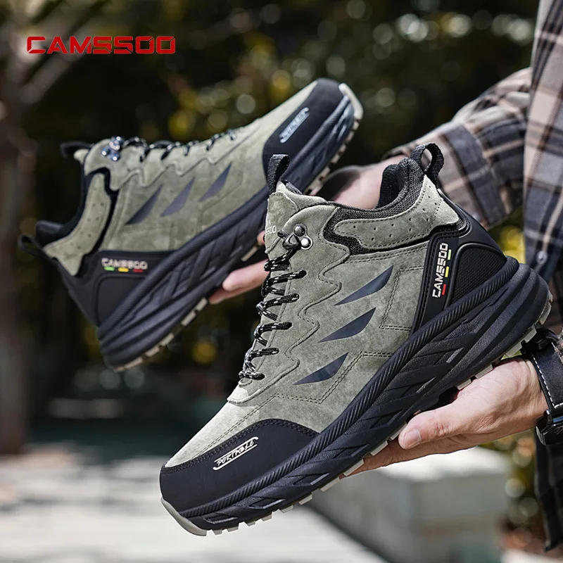 

CAMSSOO Cow Leather Hiking boots Men waterproof hunting shoes Tactical Desert Combat Ankle Boots Male casual mountian Sneakers