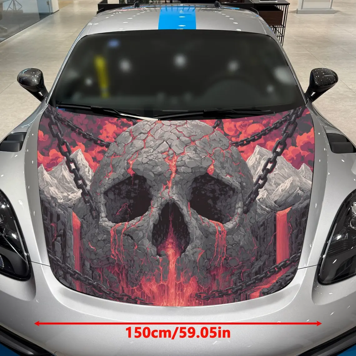 Skull Magma Red Car Hood Sticker PVC Self Waterproof Stick, Striking Auto Exterior Accessories Decor Protect Gift for Car Lover