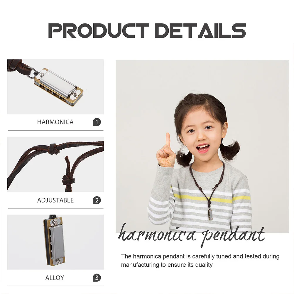 

2 Pcs Harmonica Necklace Small Jewelry Musical Instrument Pendant Miniature Charm Necklaces with Keychain for Kids