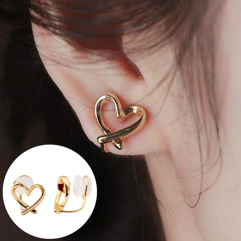 Korea Hollow Heart Clip Earrings Ear Clips For Women Girls No-Piercing Silicone Ear Stud Earring Fashion Irregular Jewelry Gifts