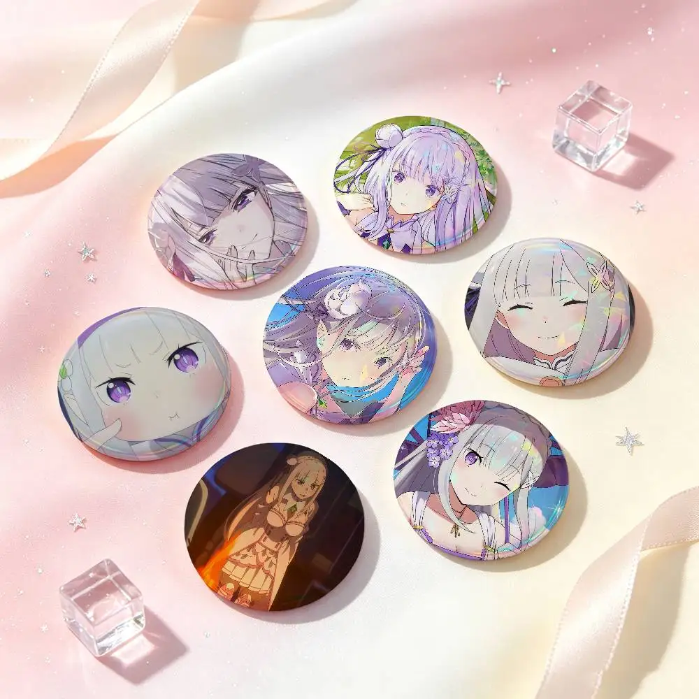Emilia Anime Figure Badges Button Round Creative Pin Brooch Badge Bag Decor Accessories Fans Collect Friends Gifts