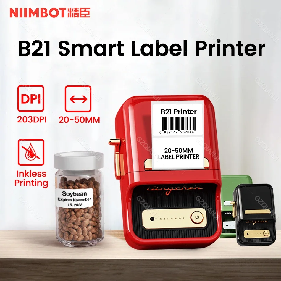 Niimbot เครื่องทำป้าย B21แบบพกพาไร้สายบลูทูธไร้สายเครื่องพิมพ์ความร้อนแบบมือถือผู้ผลิตเครื่องประดับสติกเกอร์ม้วนกระดาษกาแฟ