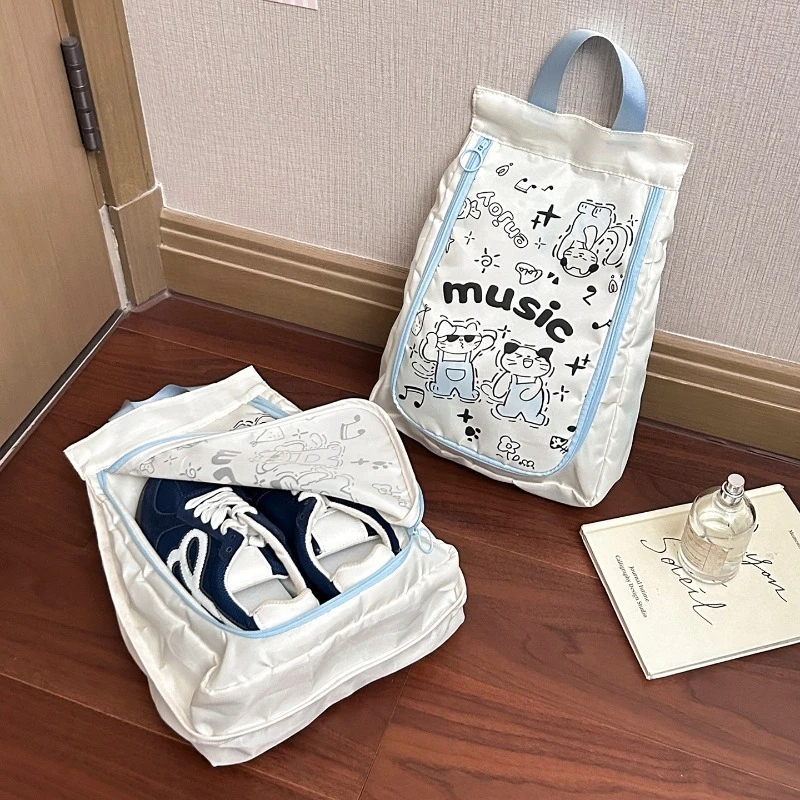 Portable Portable Dust-proof Shoe Bag, Double-layer Large Capacity Travel Storage Bag, Cute Cat Pattern