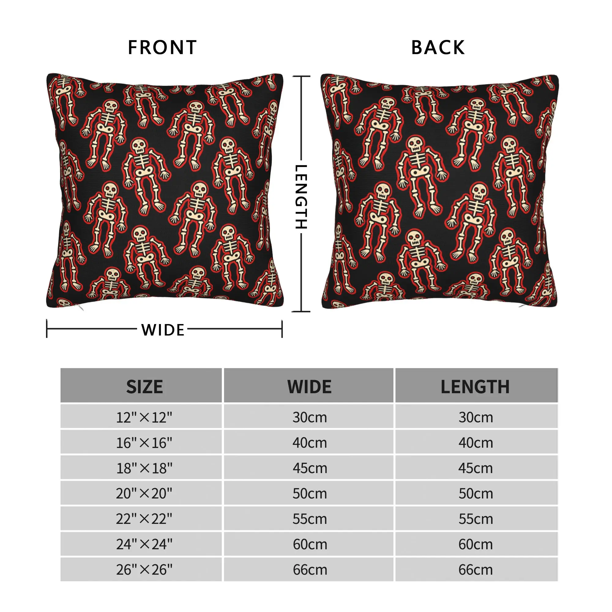Pillow Cover Cartoon Red Outline Skeleton Seamless Pattern Black Background  Novelty Pillow Case For Living Room Bed Pillowcases