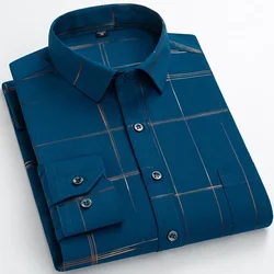 2025 Stretch Non-iron Elastic  Regular Fit Dress Long Shirts Turn Down Collar Print Shirs  Men Dress Shirt