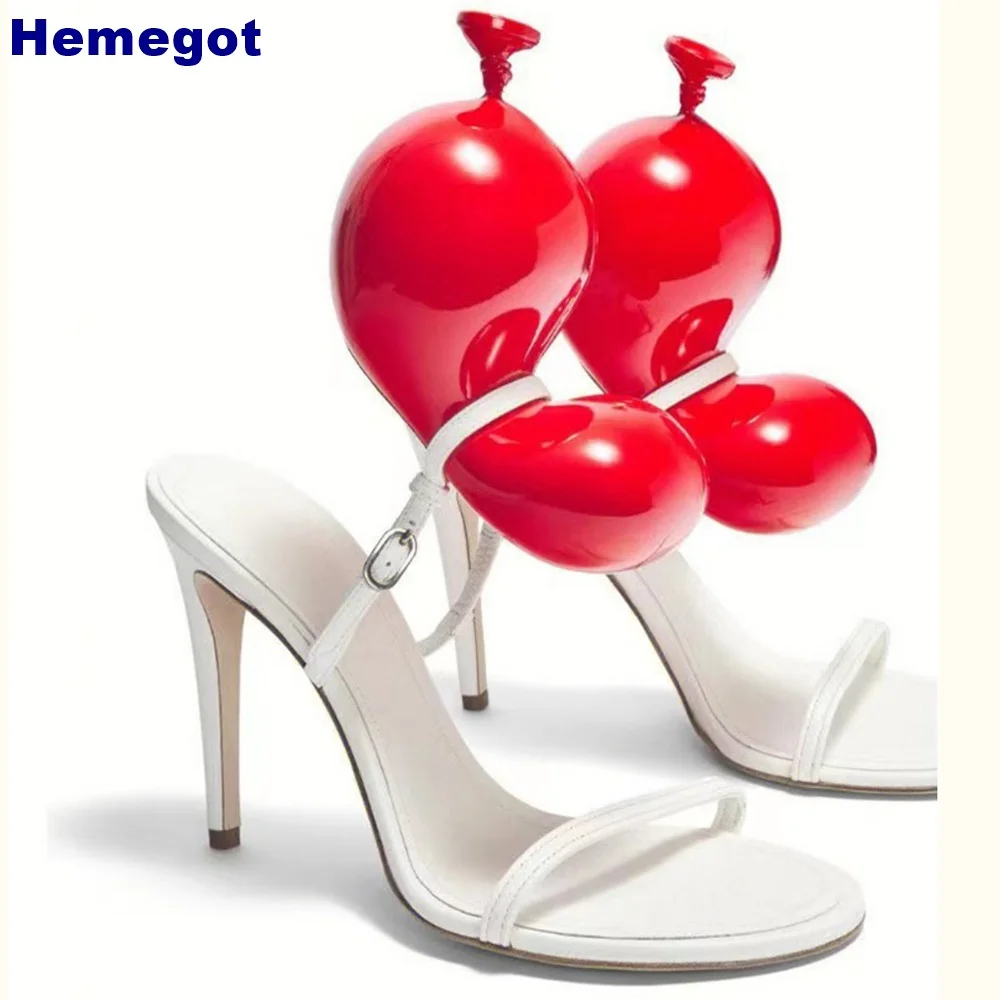 Red Balloon Decor New Stiletto Slippers Summer Street Open Toe Sexy Party Runway Shoes Dropship Fashion Women Slip On Pumps