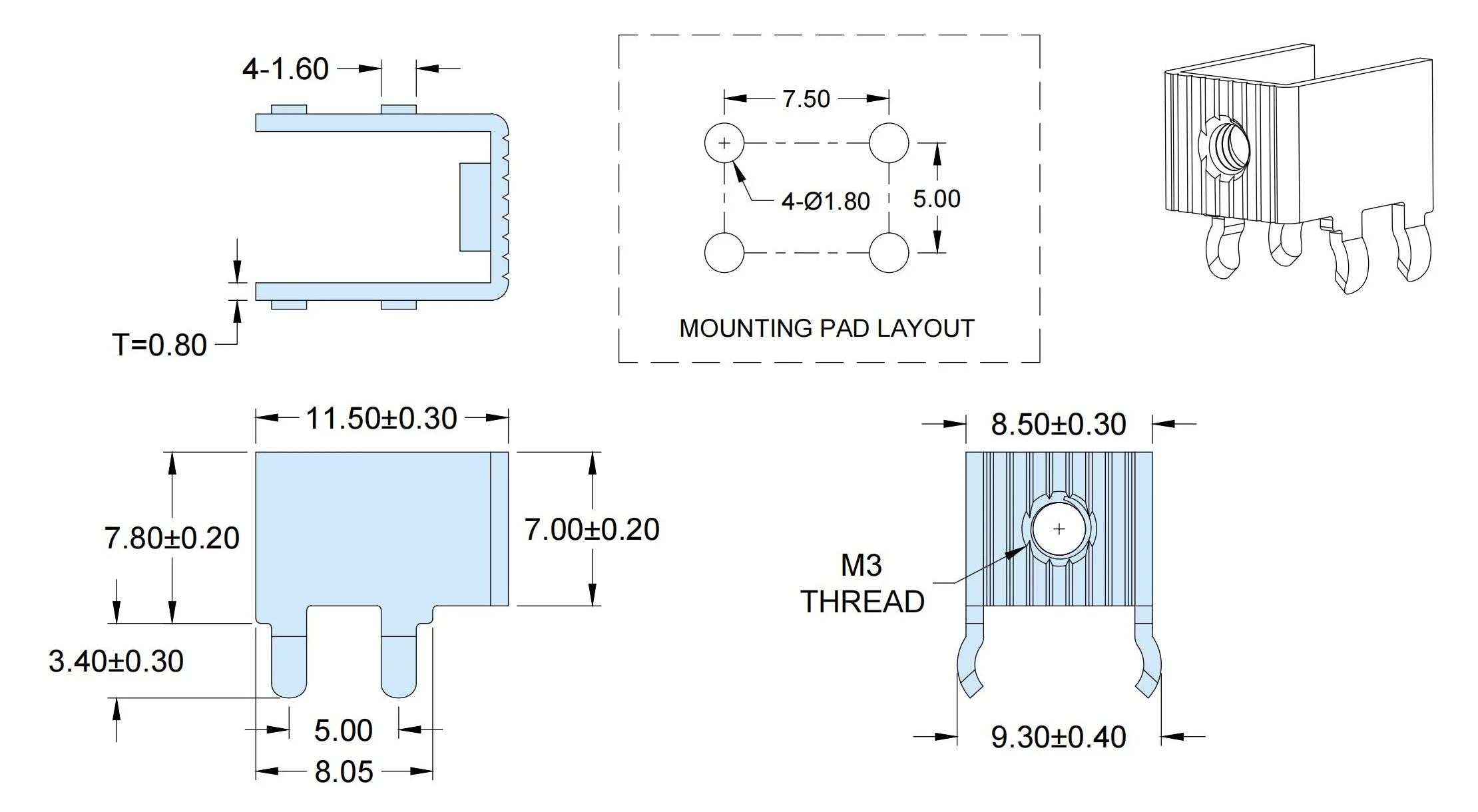 Terminal de tornillo Horizontal M3, PCST-7402-M3-MT