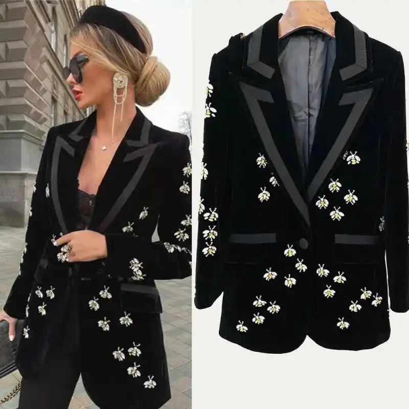 Exquisite Women's Suits 2 Pieces Jacket Pants Single Breasted Jewelry Crystals Prom Leisure Office Wear Customized