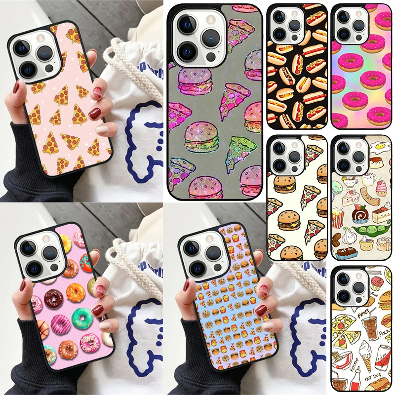 PIZZA HOTDOG Donuts Cake Cover For iPhone 16 13 14 15 Pro Max 12 Mini 11 15 Pro Max 6 7 8 Plus Max SE 2020 Phone Case