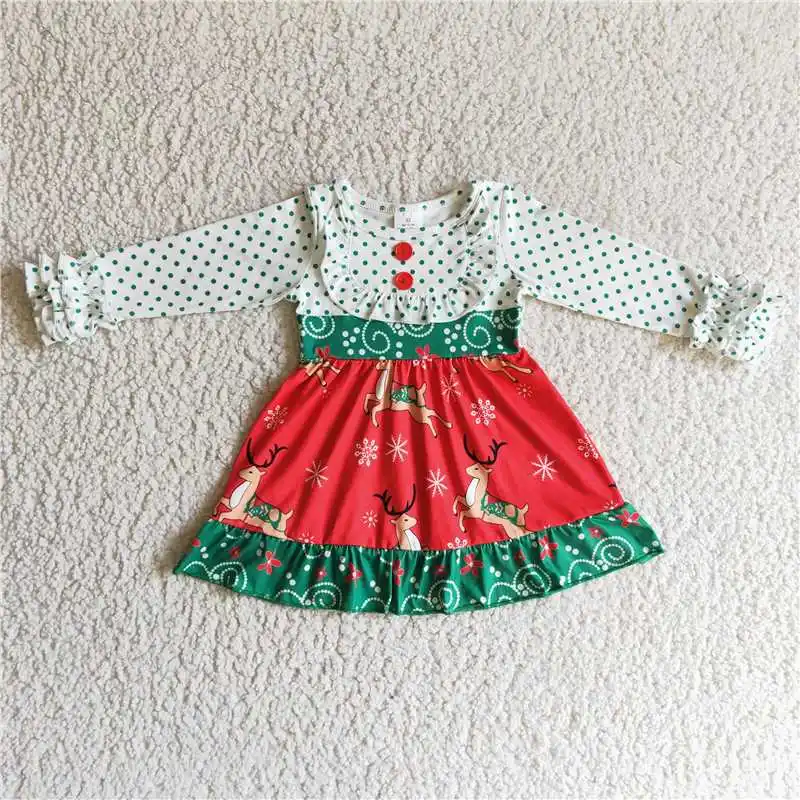 

2022 Christmas Wholesale Baby Clothing Pink Kids Boutique Dress Children Clothes Twirl Toddler Girls' Dress Holiday Daily Wear