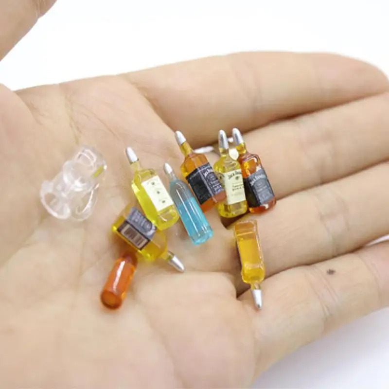 1Set Dollhouse Miniature Wine Bottles Model 1:12 Mini Red Wine Cup Doll House Kitchen Restaurant Decor Accessories