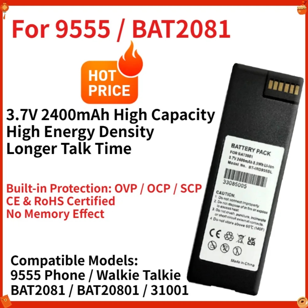 

For 9555 Phone Battery BAT2081 BAT20801 31001 Walkie Talkie Battery 3.7V 2400mAh High Capacity Replacement Li-ion Battery