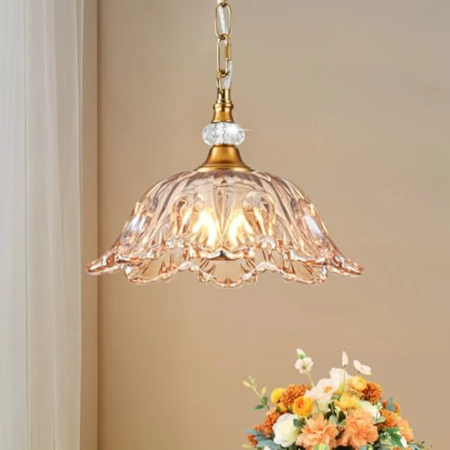 

1 Pcs Vintage Chelier Light Fixture with Glass ShadeMatte Antique Finish Pendant Light Hanging Light for Dining Room Hallway Li