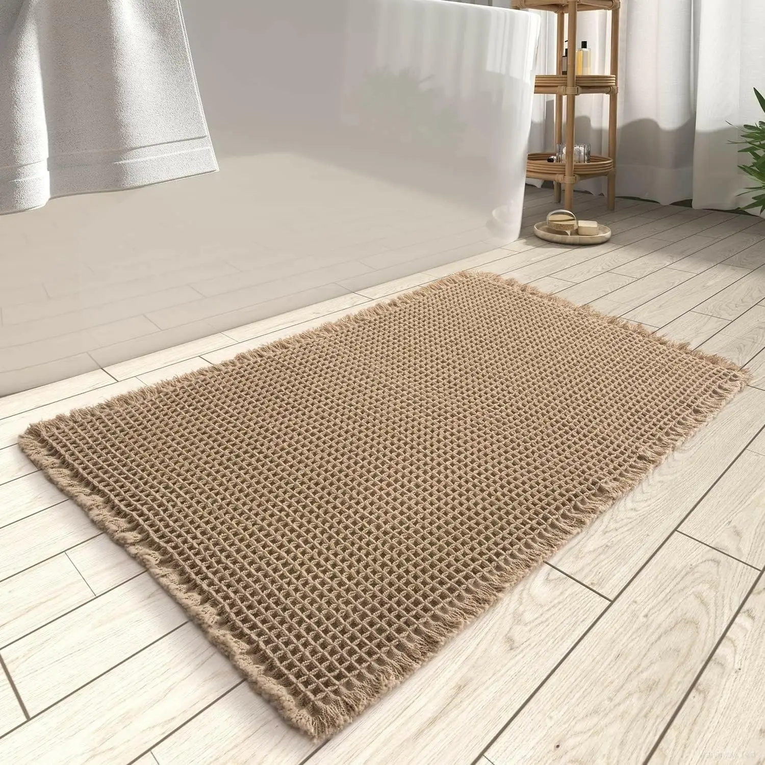 Waffle Bath Mat Ventilate Non-slip Absorbent Foldable Machine Washable Bathroom Carpet Luxury Home Decor Living Room Bedroom Rug