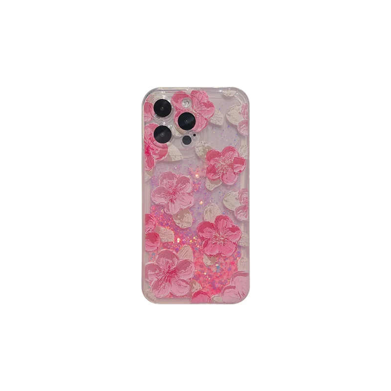 Blumen ölgemälde Fall für iPhone 13 Pro Max 14 16 15 plus Telefon abdeckung Leucht glanz Brill antes Treibsand Liquid Coque Funda