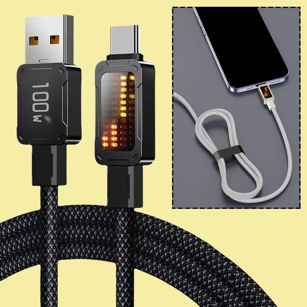 Car Streamer Atmosphere Light Data Cable High Current Display Charging Braided Thick Light Cable Nylon Charger 100W Y8T2