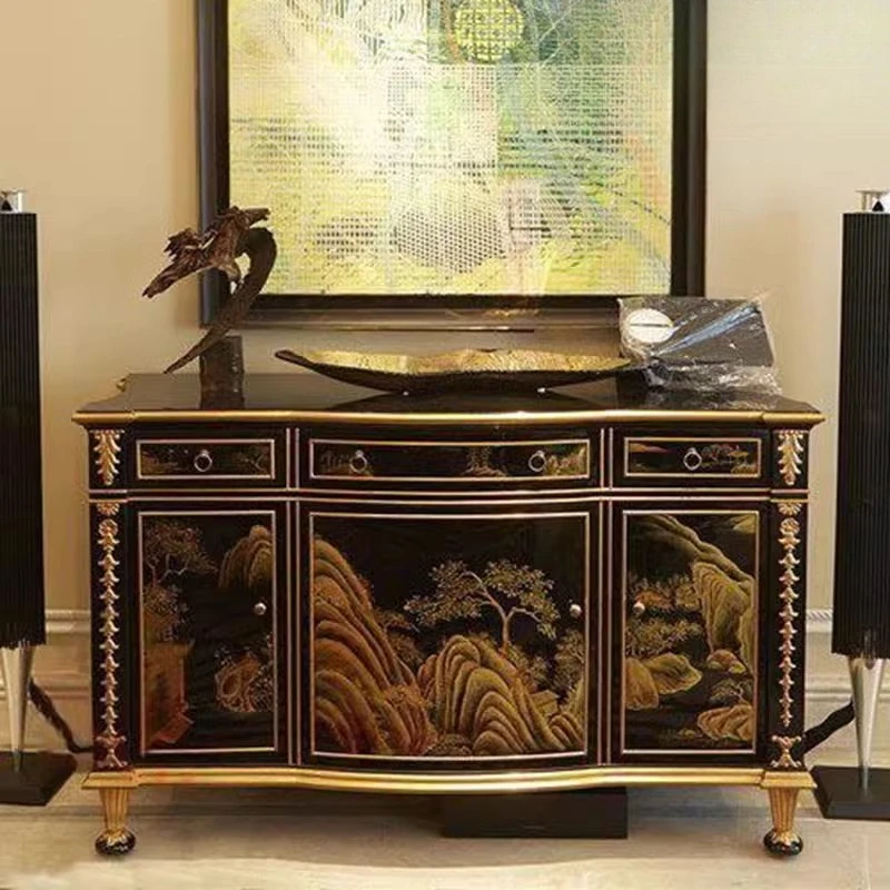 

European-style entrance hall entrance cabinet Neoclassical living room furniture, solid wood piano paint hand-painted locker