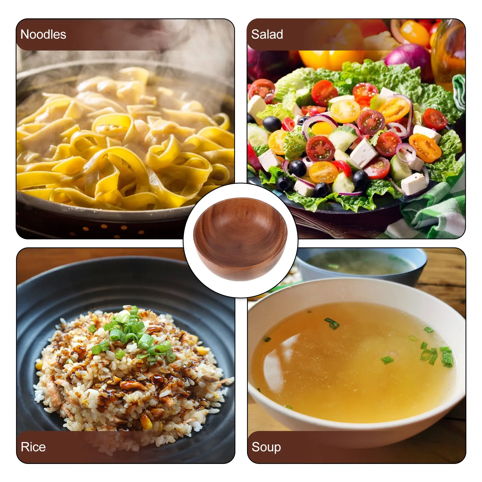 

Natural Wooden Bowl Rustic Smooth Surface Multi-Function Salad Soup Rice Noodles Serving Bowl Wooden Bowls for Salad