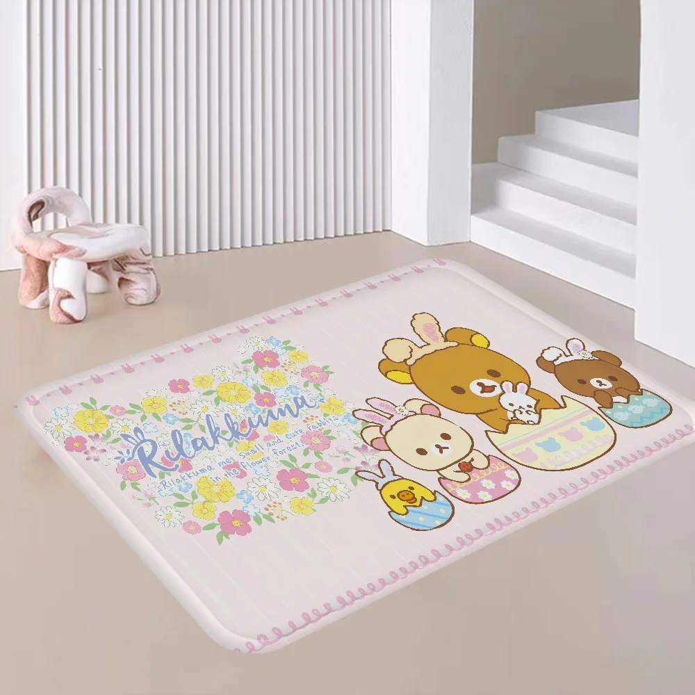 R-rilakkuma Entrance Door Mat Washable Non-Slip Living Room Sofa Chairs Area Mat Kitchen Alfombra