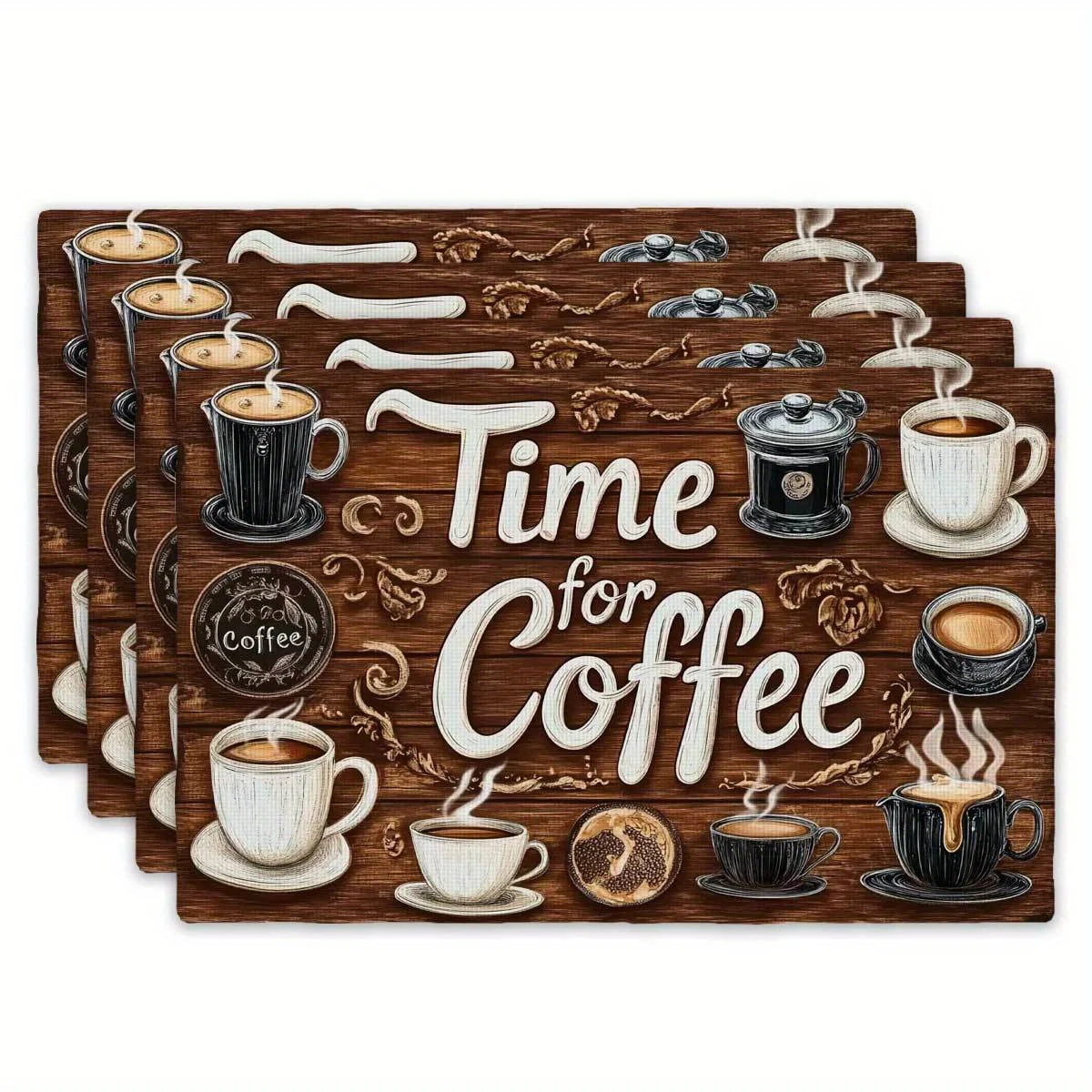 Thin Polyester Material - Stylish Coffee-Themed Placemats with Various Cup Designs, Perfect for Showcasing Style at Coffee Lover
