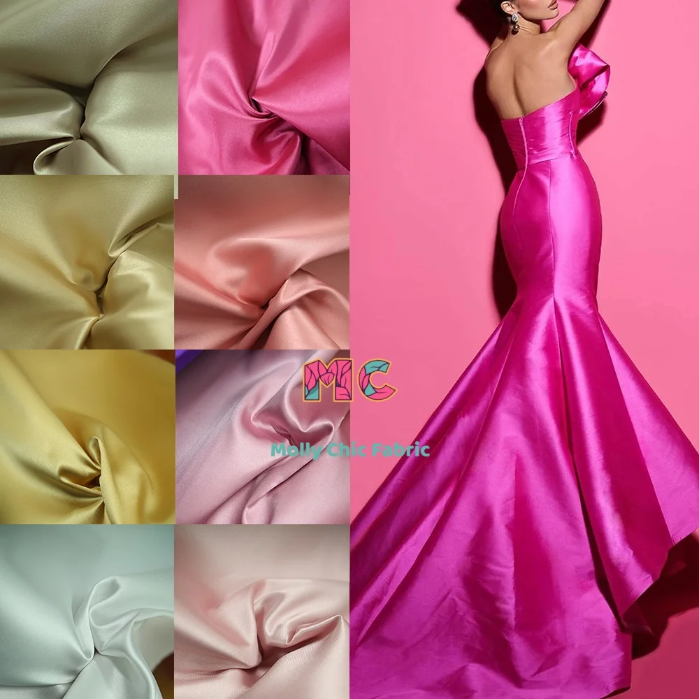 

High quality twill satin thick satin design dress suit party evening dress Mikado micro stiff fabrics for sewing