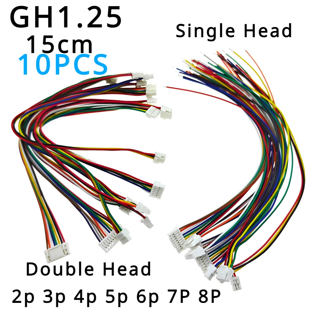 10PCS GH1.25 1.25mm Female Connector Terminal Cable 15cm 1.25 Connector witch lock 2p 3p 4p 5p 6p 7P 8P Single Double Head