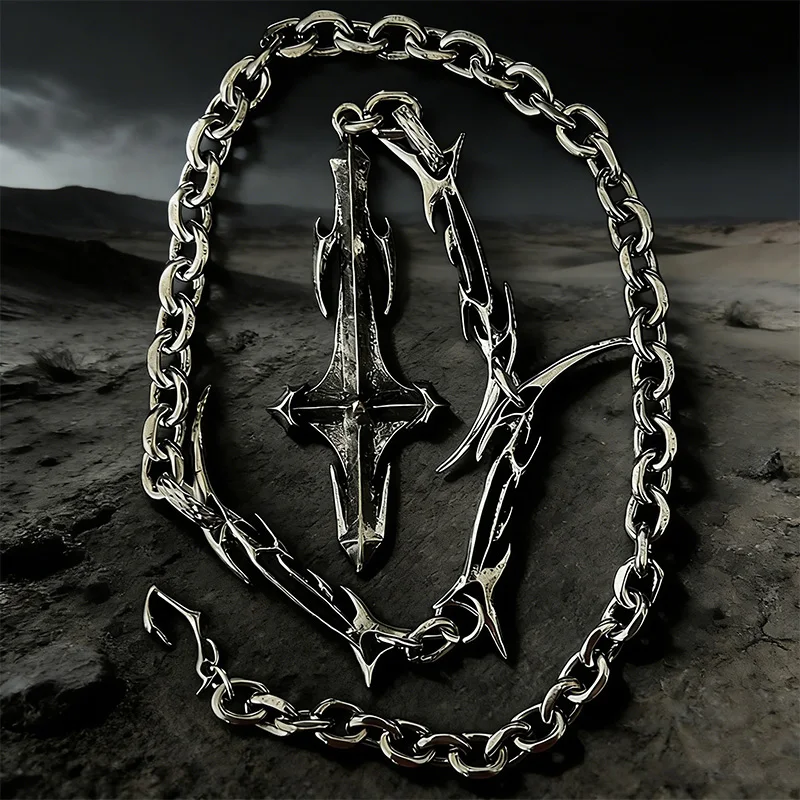 Gothic Subculture Thorn Sword Necklace, Copper Jewelry Accessories for Women & Men, Punk Choker Chain, Dark Alternative Unisex J