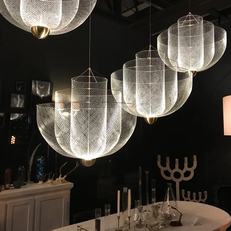 Artpad Modern Moooi Metal Grid Ceiling Chandelier Designer Chrome Meshmatic Dining Table Restaurant Led Large Hanging Lamps