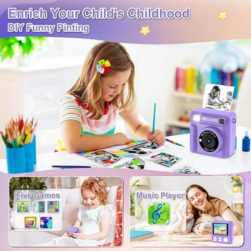 Children Digital Camera 1080P HD Toys Thermal Print Camera for Boys Girls Study Mini Camera Toys Best Birthday Christmas Gifts
