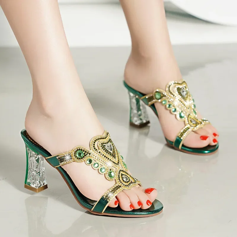 New Fashion Sandals Women's Diamond Sandals High Heel Slippers Non Slip Banquet Shoes Diamond Beach Shoes Women