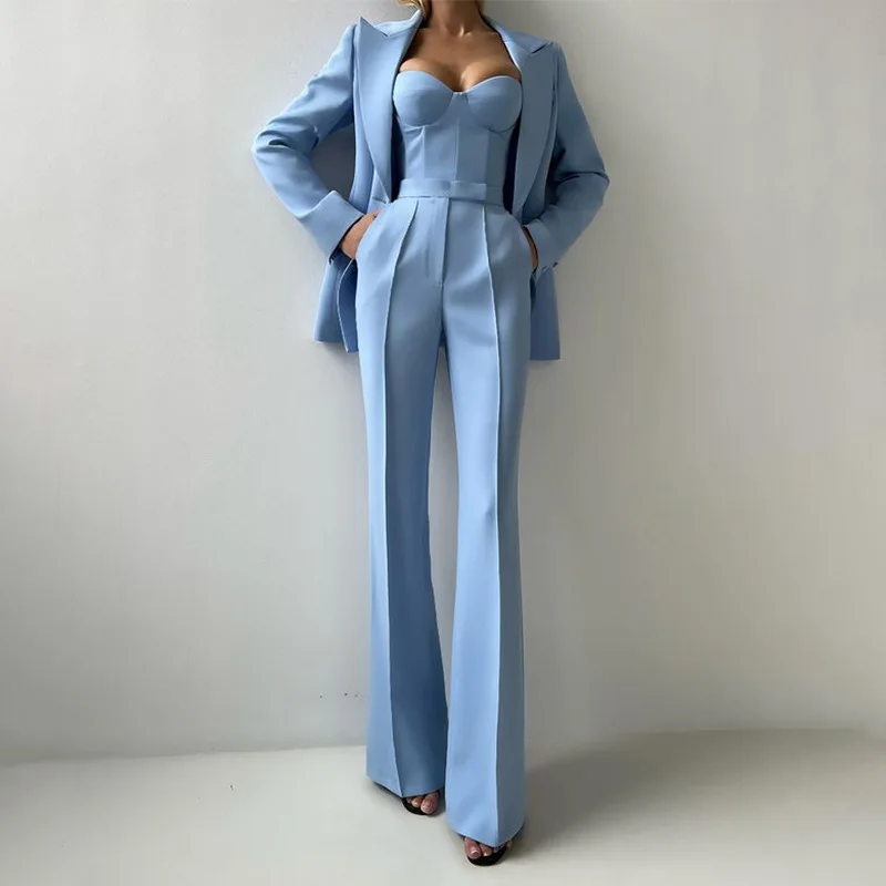 Women Suit Fashion 3 Pieces Set Office Wedding Tuxedos Party Lady Blazer Business Suits Jacket Vest With Pants