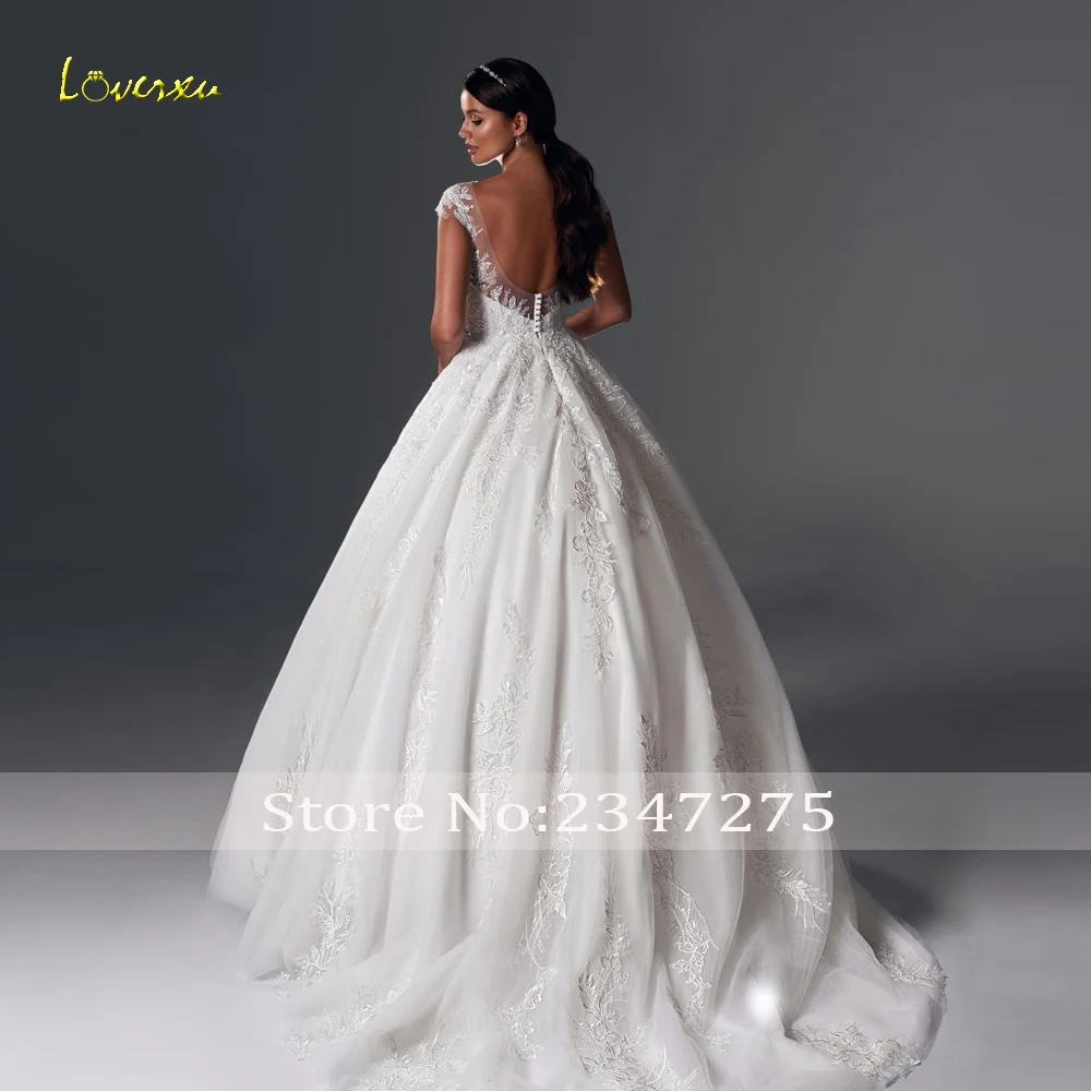 Loverxu Ball Gown Princess Wedding Dresses 2024 O-Neck Cap Sleeve Vestido De Novia Glamorous Appliques Backless Robe De Mariee