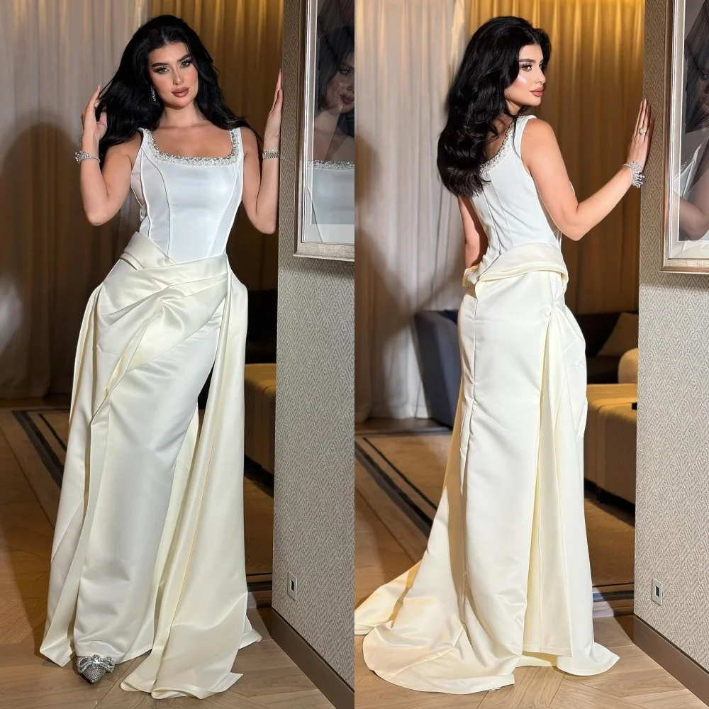 

Customized Charmeuse Pleat Rhinestone Square Neck Long Dresses Bespoke Occasion Formal Evening Elegant Party Wedding Chic