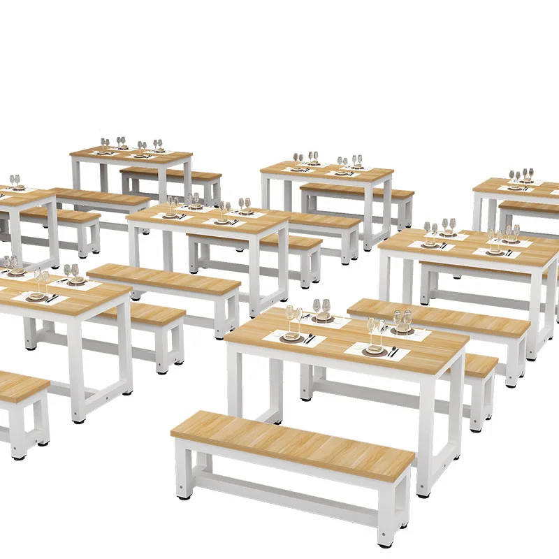 

Простой прямоугольный обеденный стол из стали и дерева, 4 человека, 6 человек, ресторанный комбинированный стол и стулья для закусок, фаст-фуда