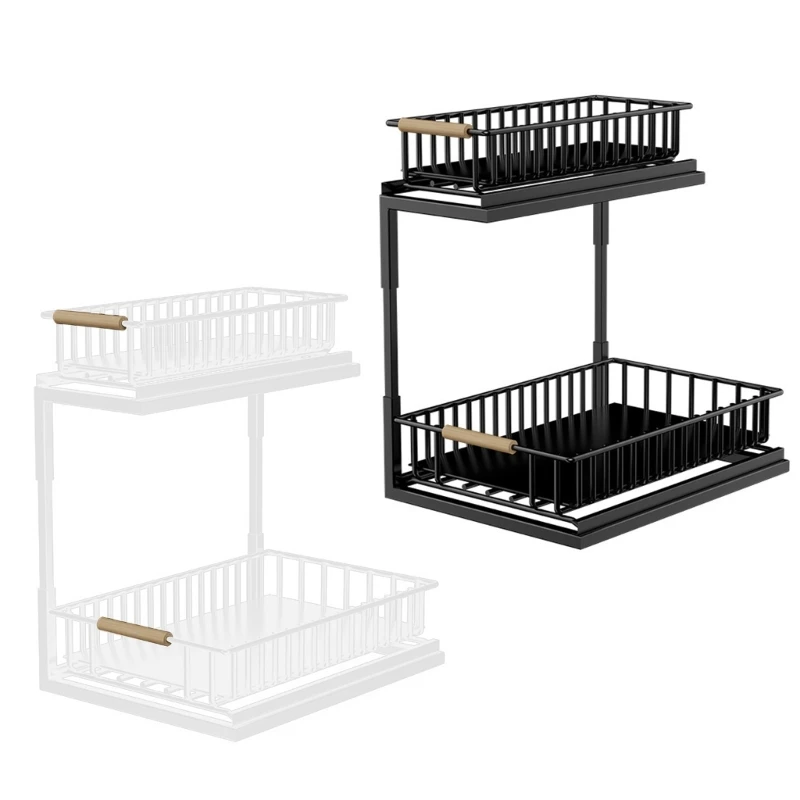 

Multi Purpose Slide Out Shelf Convenient Under Sink Shelf Sturdy Carbon Steel Rack Versatile Pull Out Spices Shelf