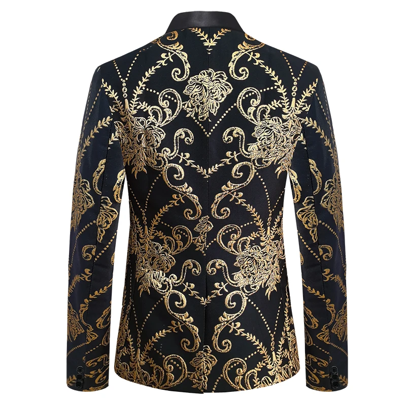 Blazer Jacquard floreale da uomo Fashion Slim Fit Costume maschile Wedding Groom Party smoking Dress Gold Jacquard Bronzing Floral Blazer