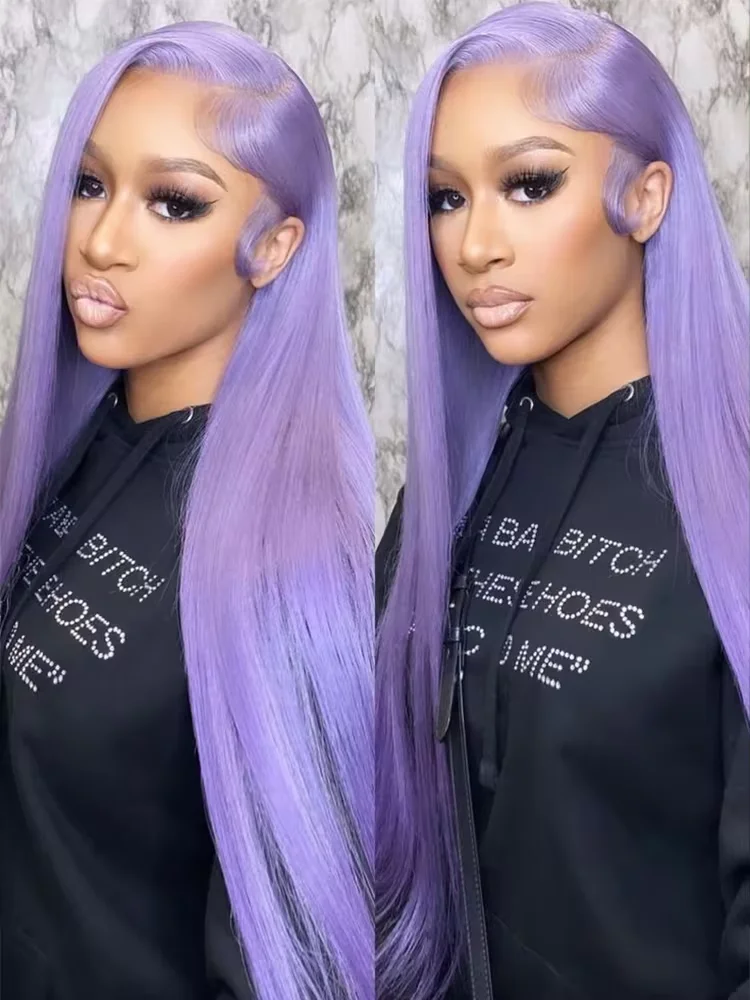 13x6 Purple Lace Front Human Hair Wig Brazilian 613 Blonde Lace Frontal Wig Pre Plucked Long Straight Lavender Colored Lace Wigs