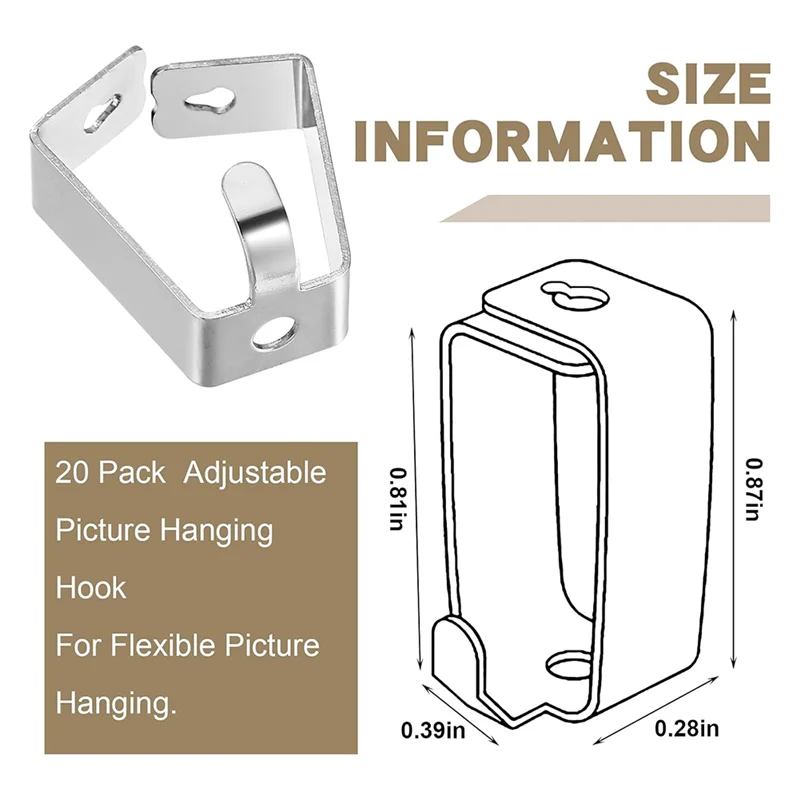 ABAE-20er-Pack verstellbare Haken zum Aufhängen von Bildern, Schienen-Aufhänger, Haken für Kunst-Aufhängesysteme und andere Bildausstellungssysteme