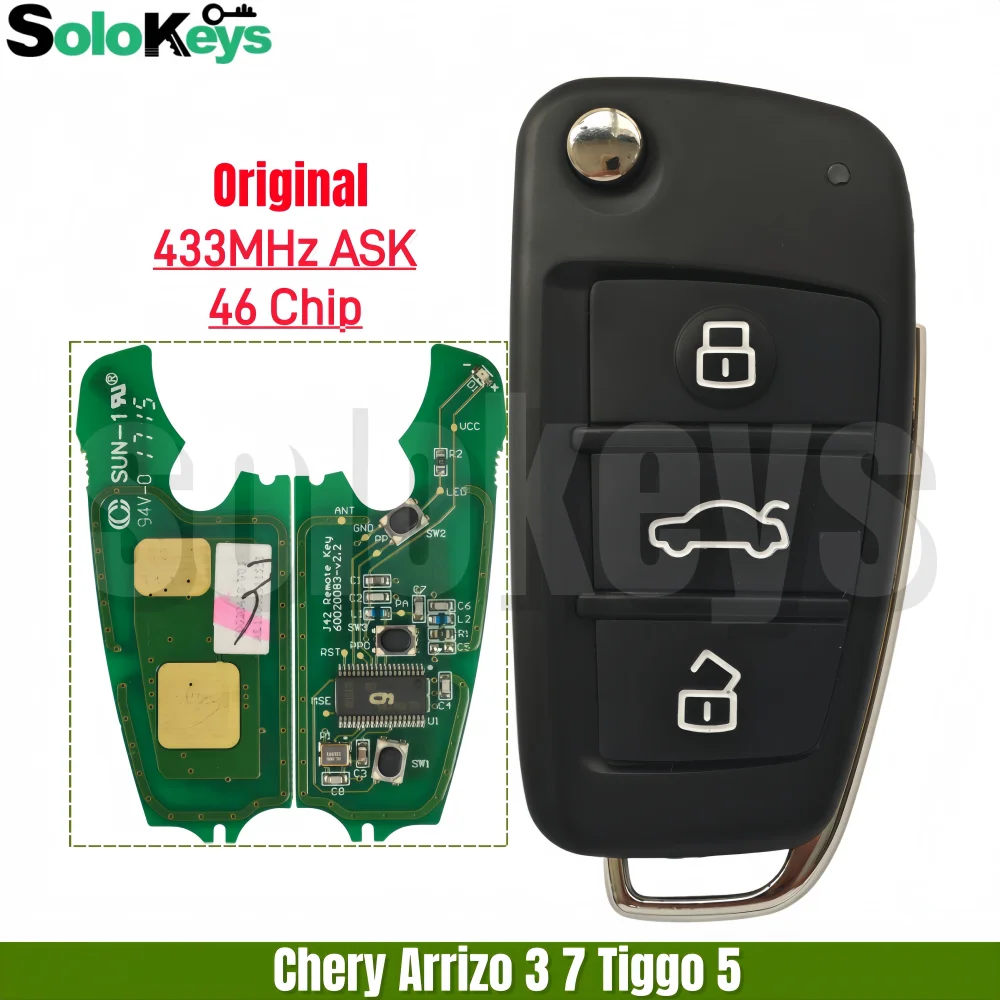 

SOLOKEYS For Chery Tiggo 5 For Chery Arrizo 3 7 Original Flip Remote Key 433Mhz ASK ID46 Chip 3 Buttons