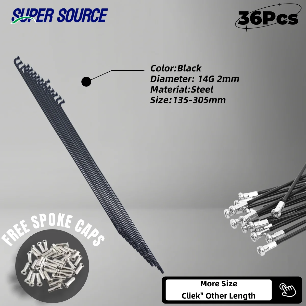 

Высокопрочные велосипедные спицы 14 г, 2 мм, MTB, шоссейный велосипед, 36 шт., черные стальные велосипедные спицы с сосками, детали велосипеда