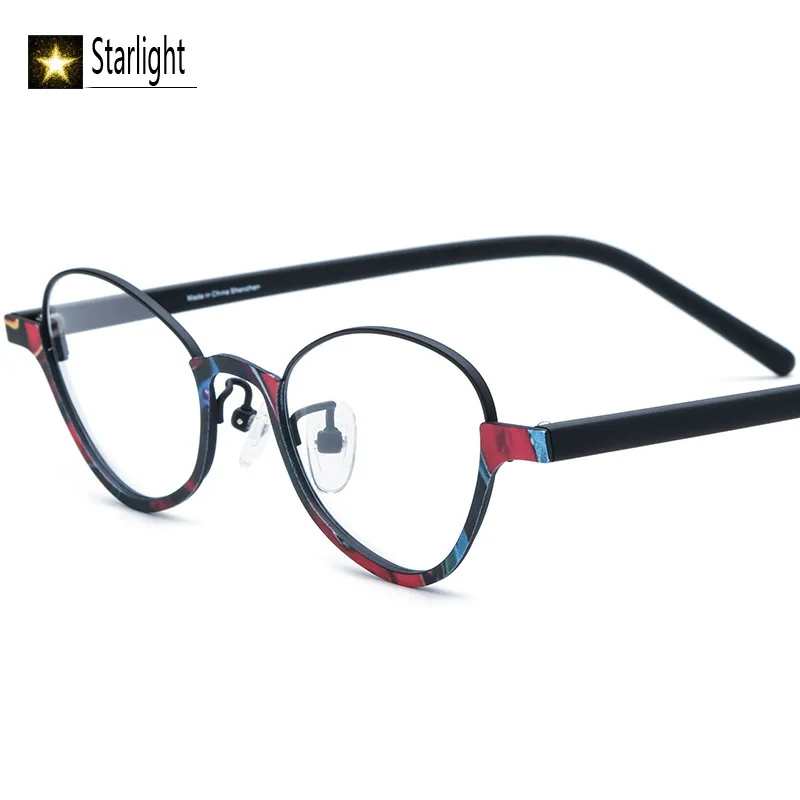 Montura de gafas de titanio puro para hombre y mujer, monturas de gafas de ojo de gato, ultraligeras, coloridas, de cara pequeña, para lectura óptica, miopía, 137mm