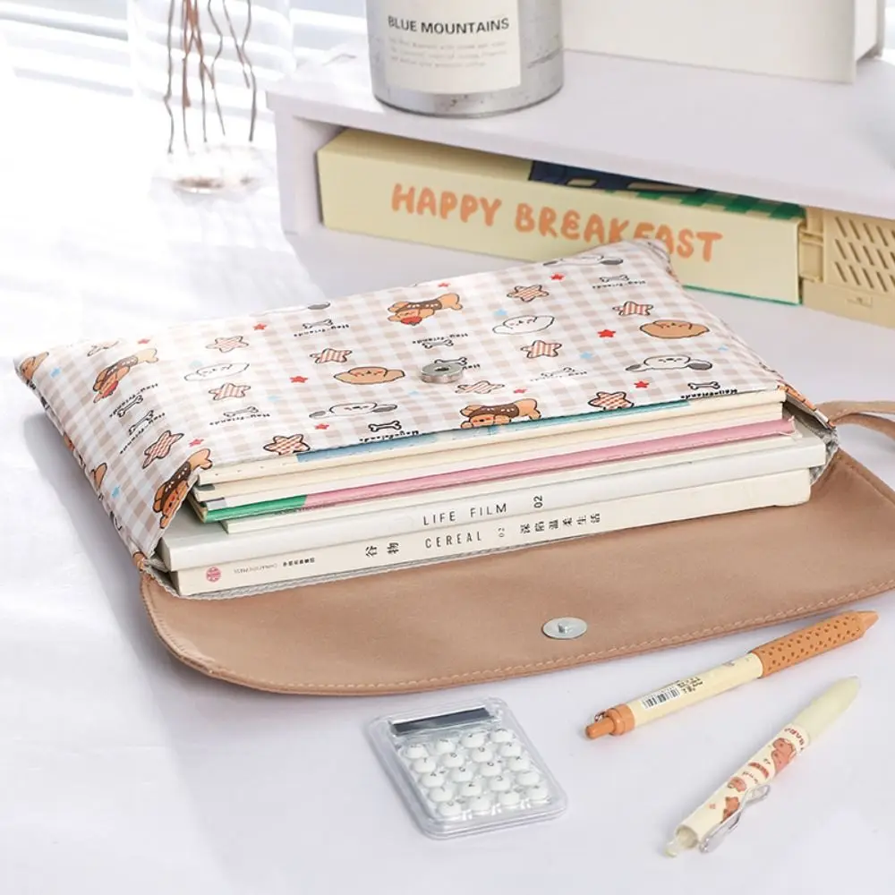 Plaid Puppy A4 File Folder Snap Button Handheld Tutoring Bag Washable Large Capacity Document Folder School Office