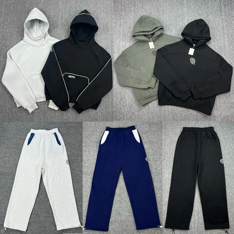 

American Streetwear Mertra Fleece Hoodie Autumn Winter High-quality Casual Embroidery Spliced Line MERTRA Hooded Sweatshirt